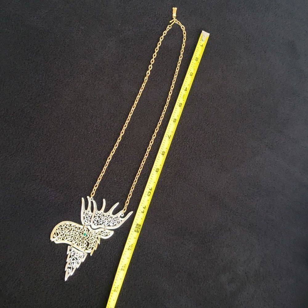 NWT Very Cool Silver Gold 22" Moose Pendant Swinging Necklace - Picture 4 of 8